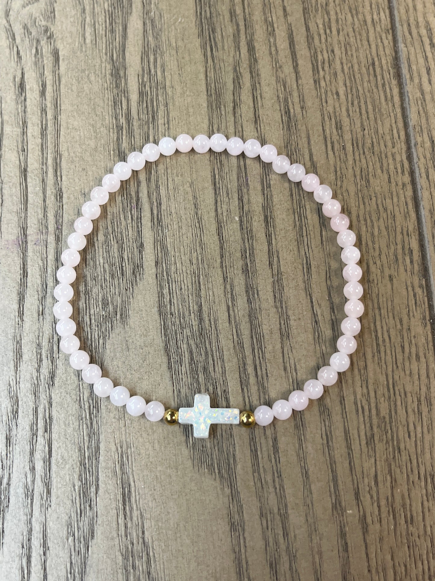 Holy Water Rose Quartz Bead Cross Anklet