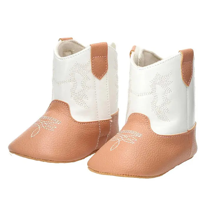 Stephan Baby Cowboy Boots- White + Tan