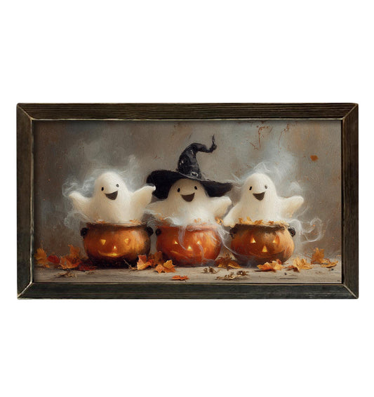 Happy Ghost Three Brown Stain Frame- 16x30