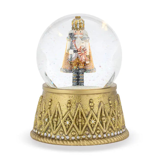 Nutcracker Lit Silver and Gold Snow Globe