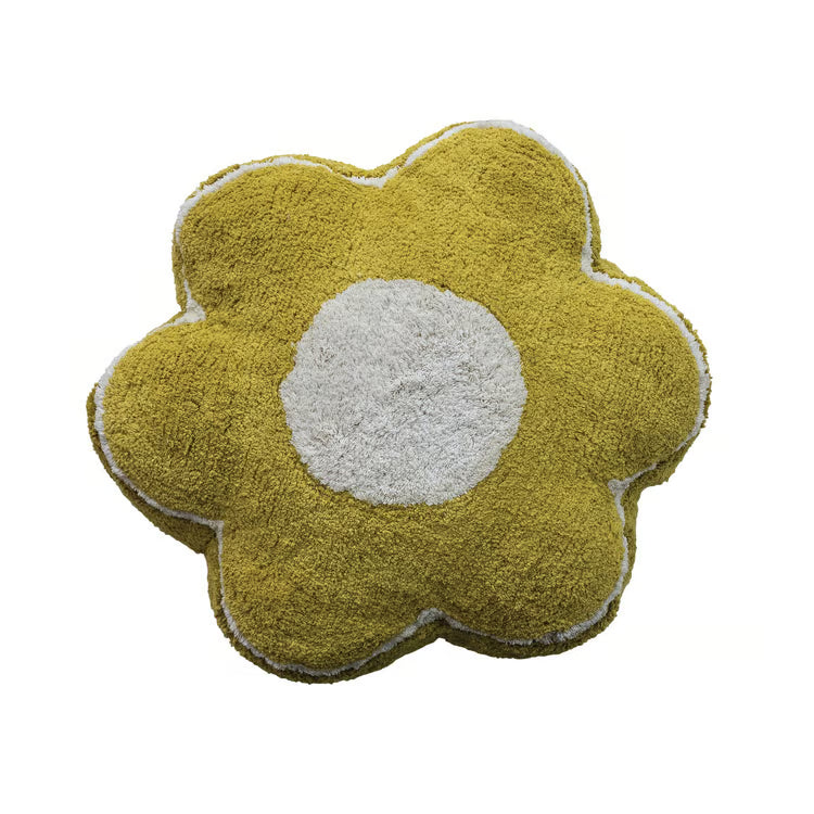 Hazel Mazel Cotton Tufted Yellow Flower Shaped Pouf Pillow