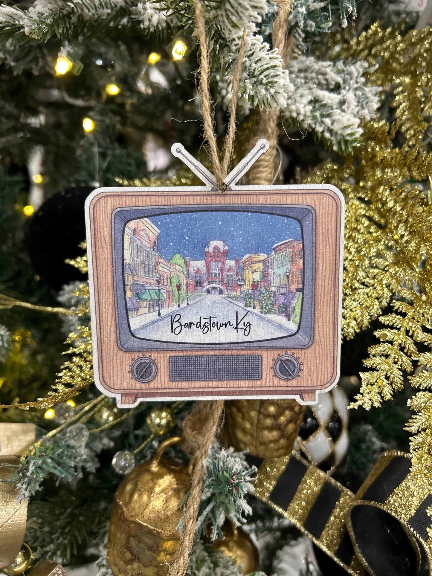 Downtown Bardstown Retro TV Wooden Ornament
