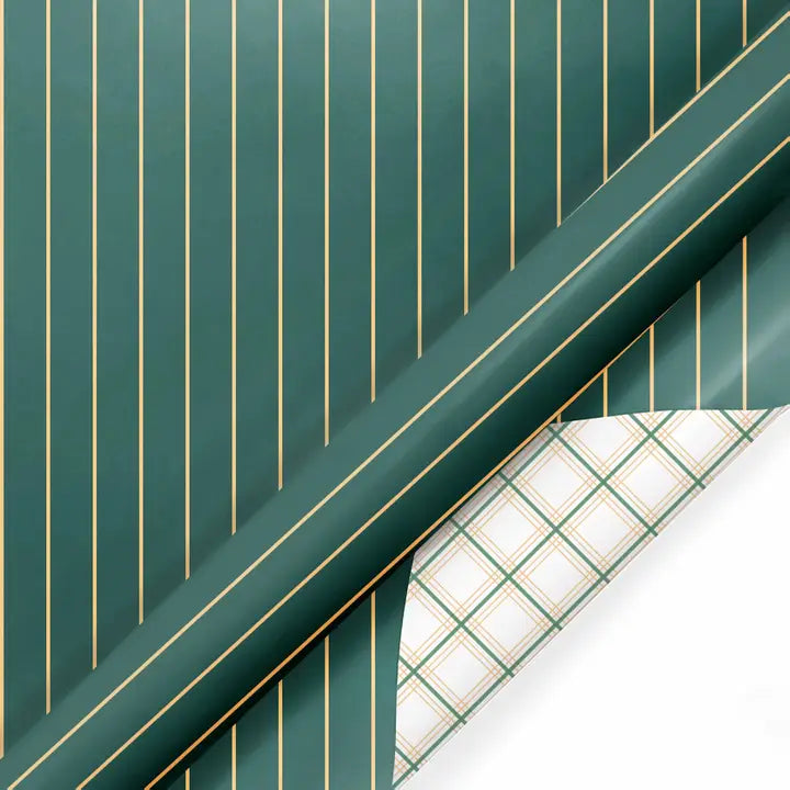 Reversible Holiday Wrapping Paper Gold & Green Patterns