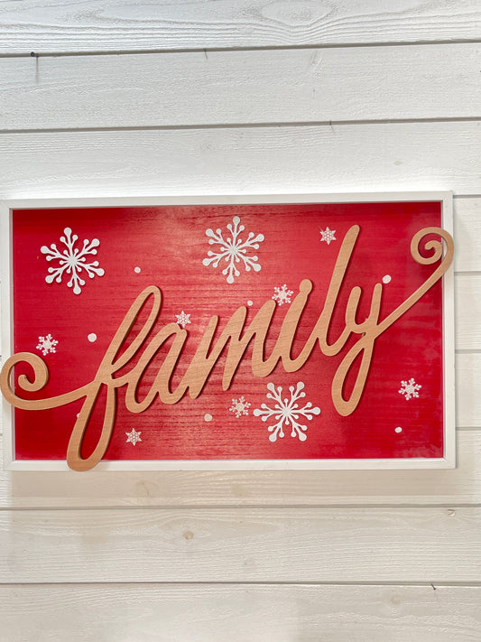 Family Wood Framed Lifted Snowflake Wall Art