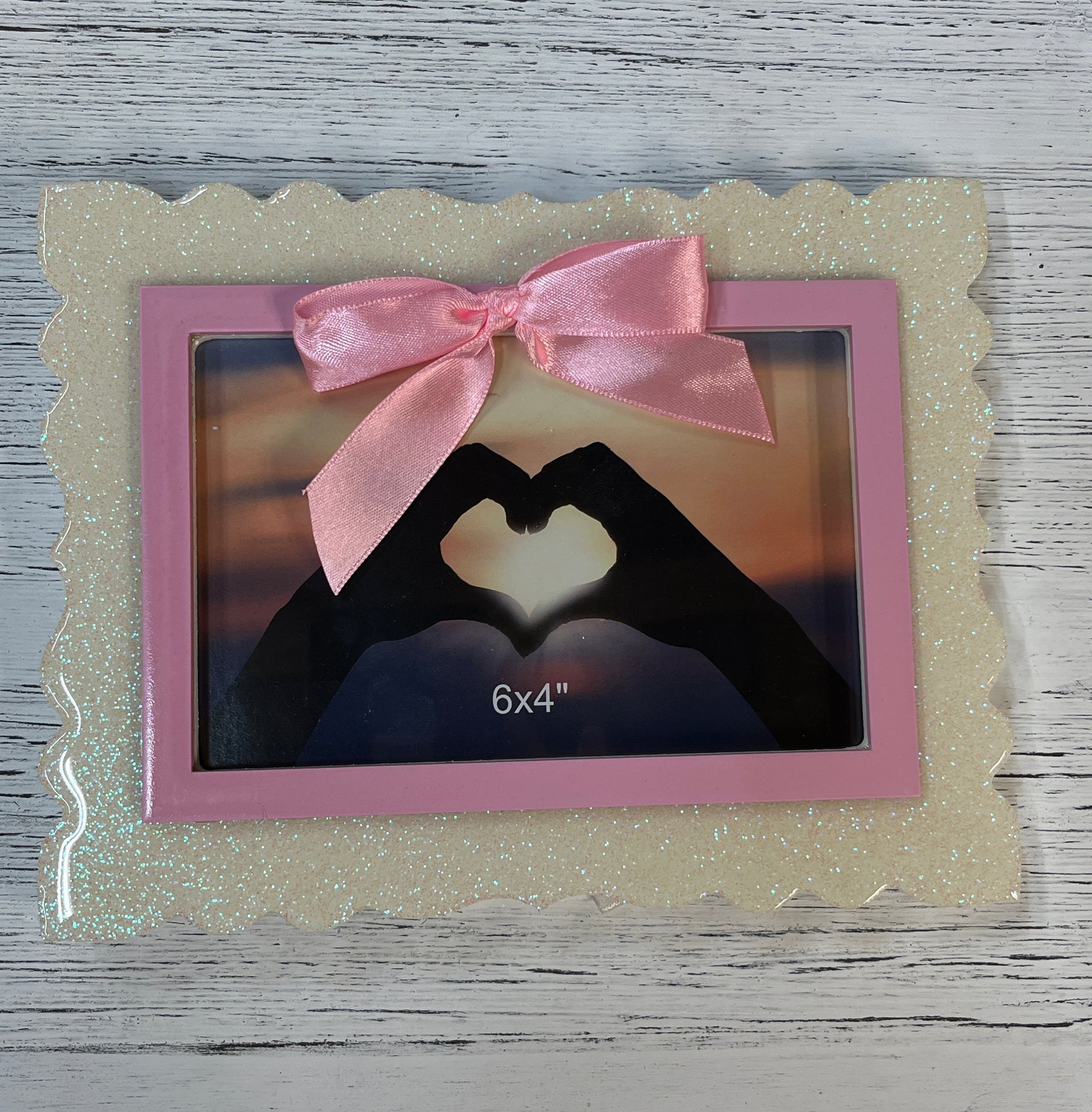 White Wood Glittery Frame With Bow
