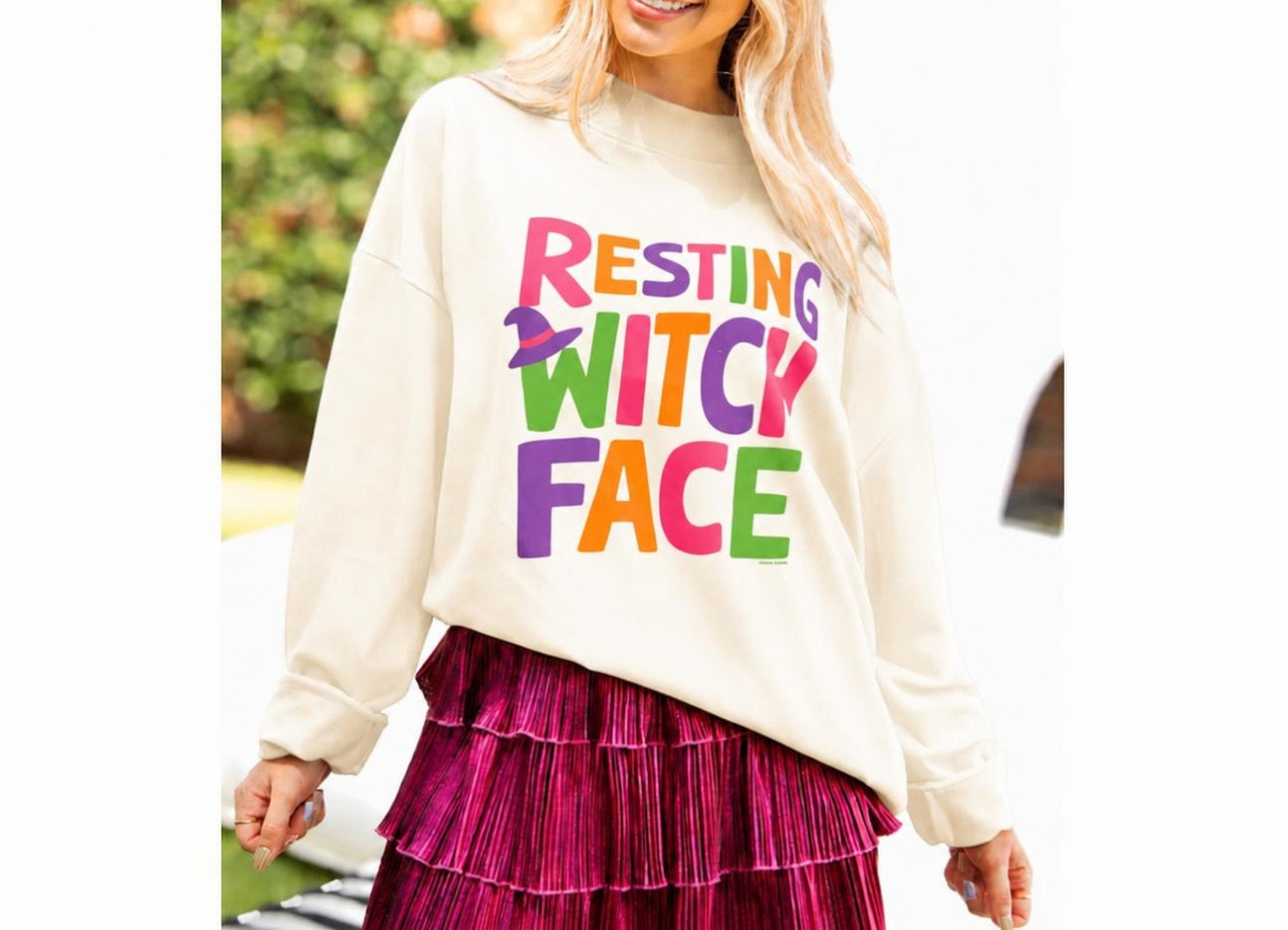 Southern Grace Resting Witch Face on Ivory Mock Neck