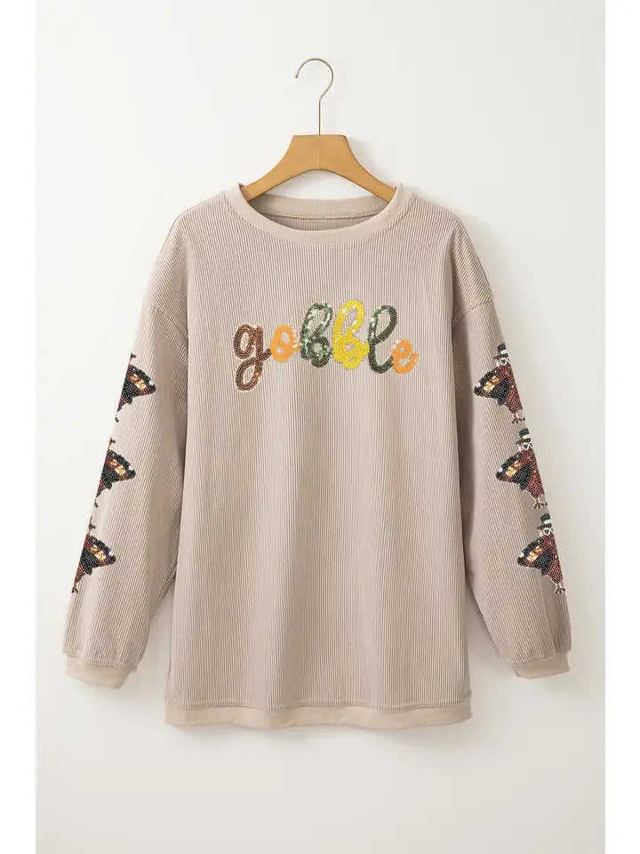LA Society Fall Turkey Gobble Sequin Patched Sweatshirt