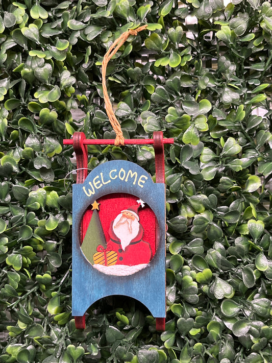 Wood Sled Ornament With Cutout Inlay