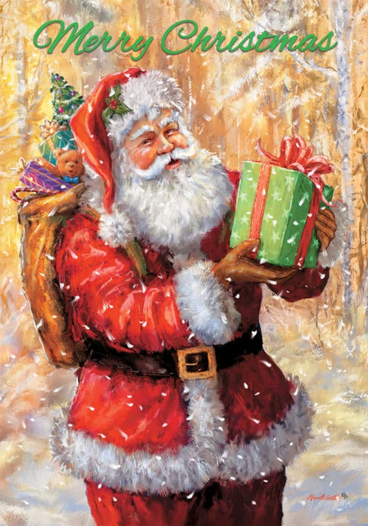 Garden Flag- Santa On Gold
