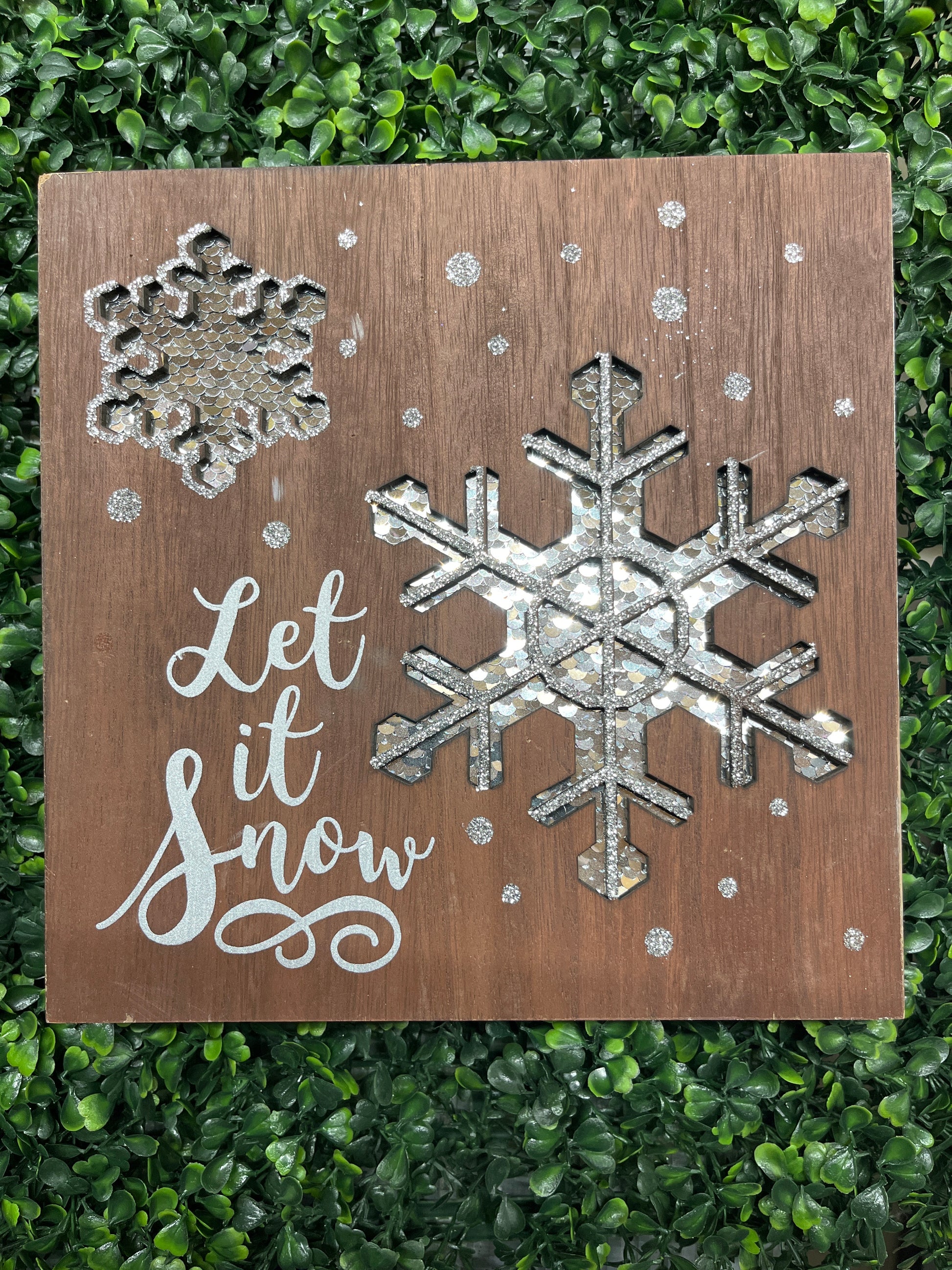 Let It Snow Plaque With Sequins And Glitter