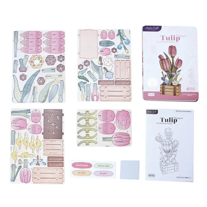 Diy Wooden Puzzle Kit -Flower Bloom Set