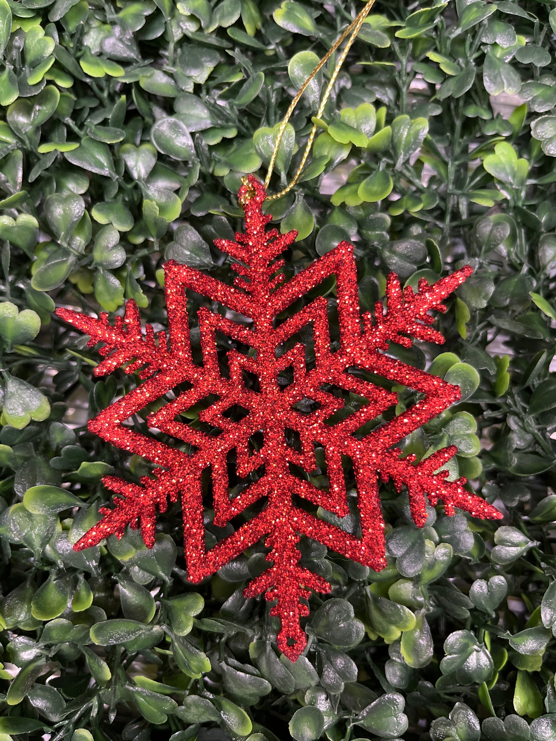 Medium Red Glitter Snowflake Ornament
