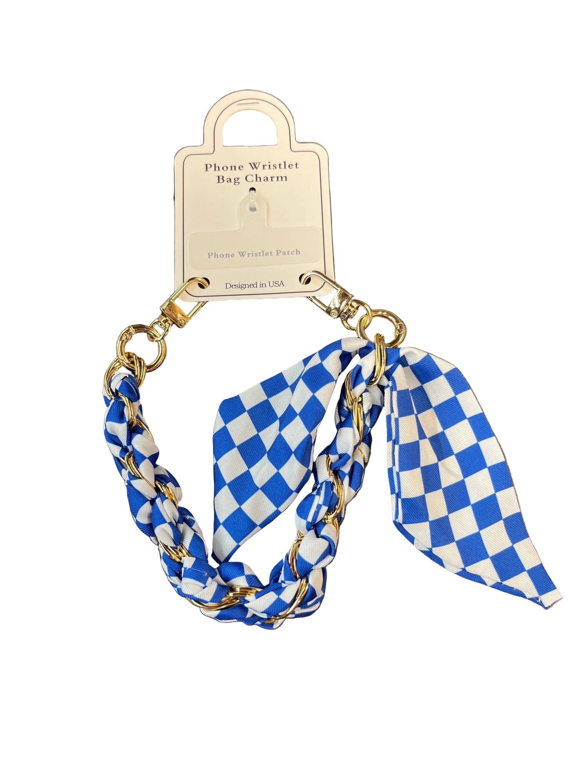 Blue & White Checkered Gameday Scarf Phone Wristlet