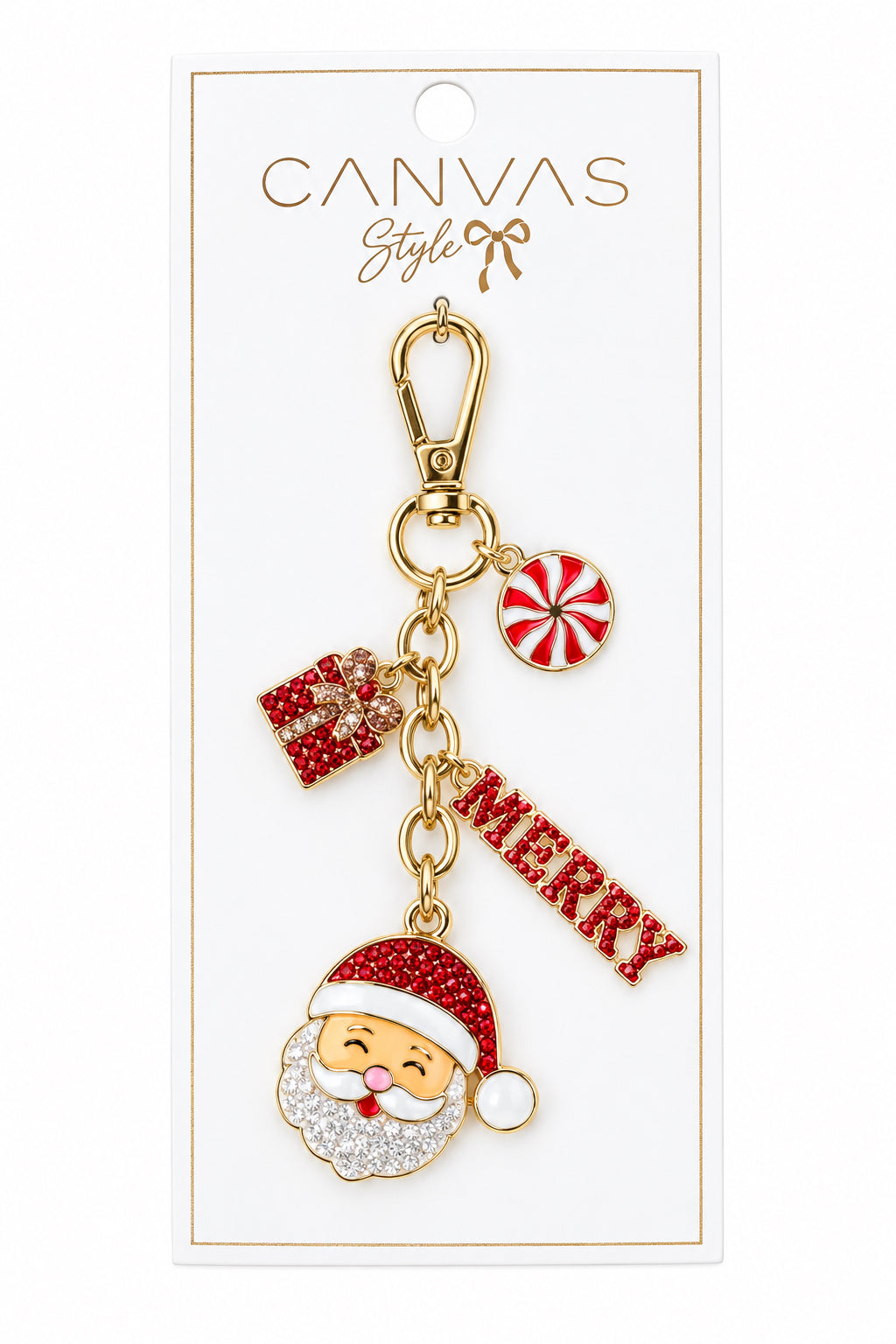 Canvas Very Merry Santa Cluster Bag Charm