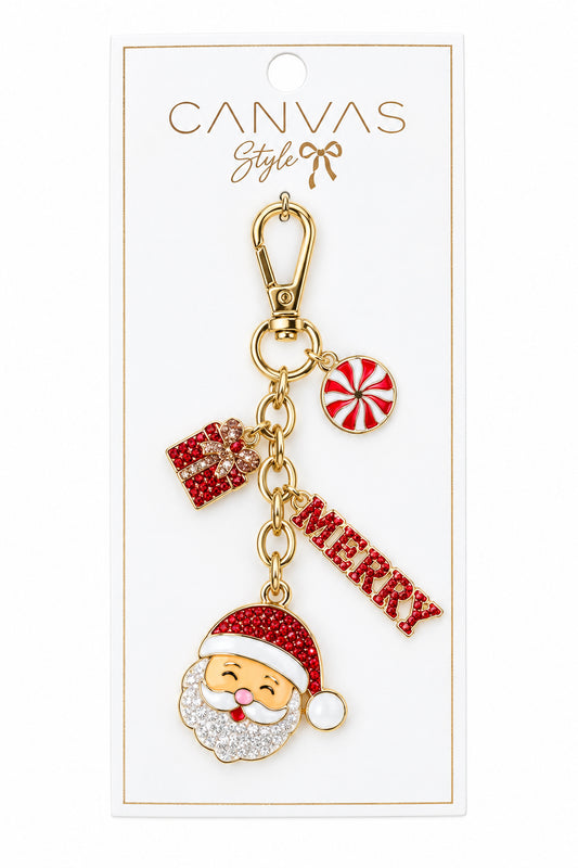 Canvas Very Merry Santa Cluster Bag Charm
