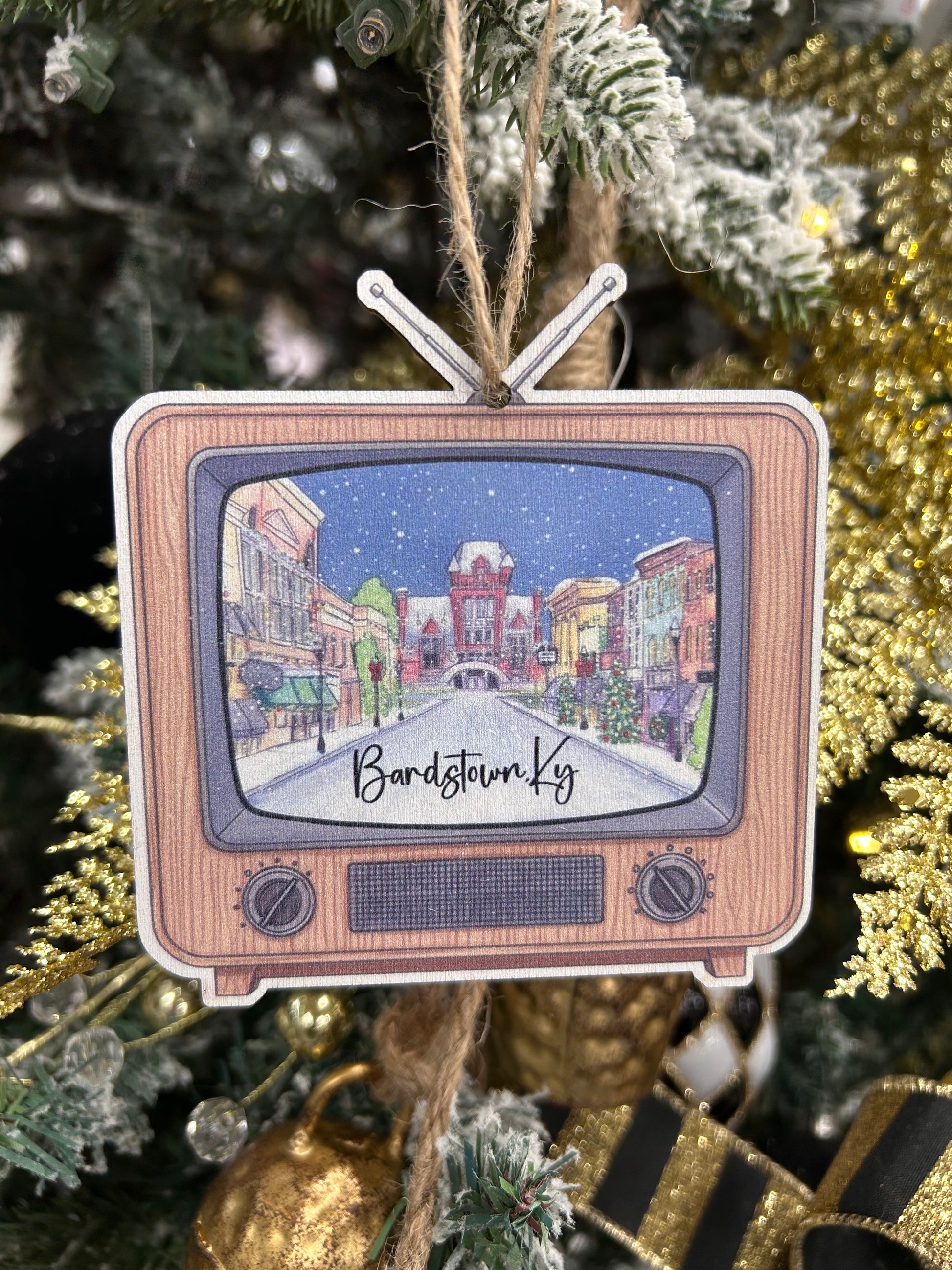 Downtown Bardstown Retro TV Wooden Ornament