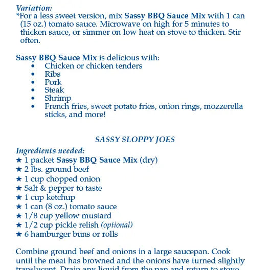 Country Home Creations Sassy BBQ Sauce Mix