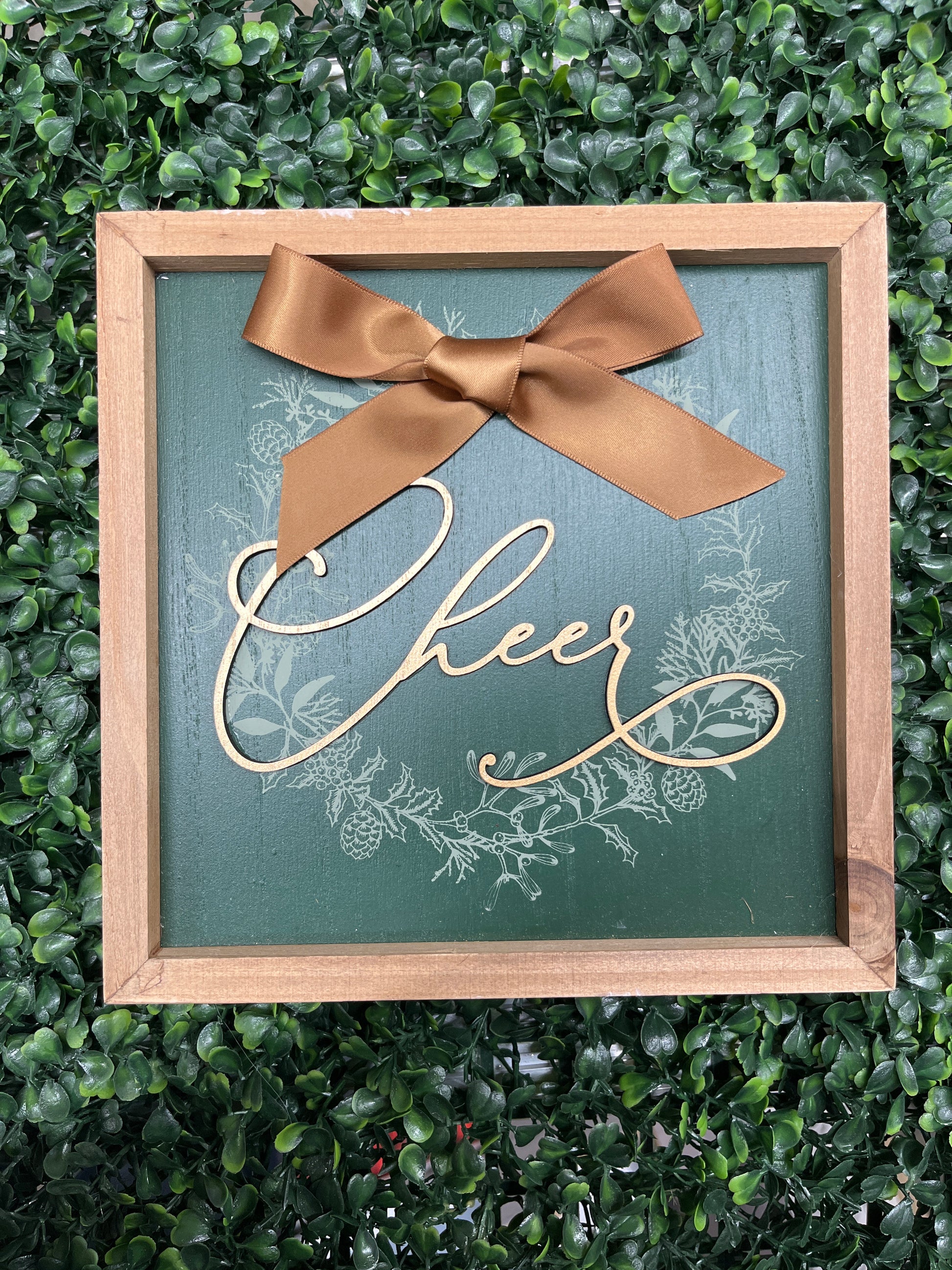 Wood Frame Wintergreen Wreath Sign 3D Lettering