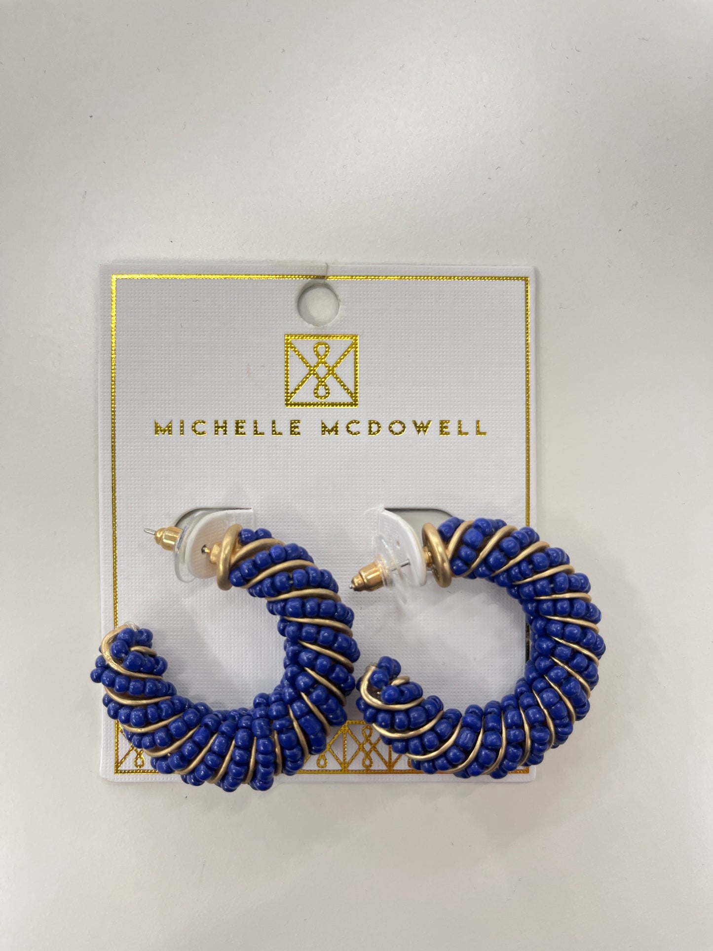 NAVY EVA BEADED HOOP EARRINGS