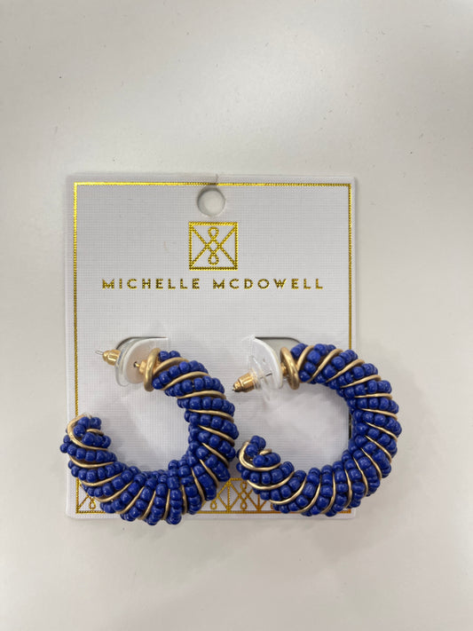 NAVY EVA BEADED HOOP EARRINGS