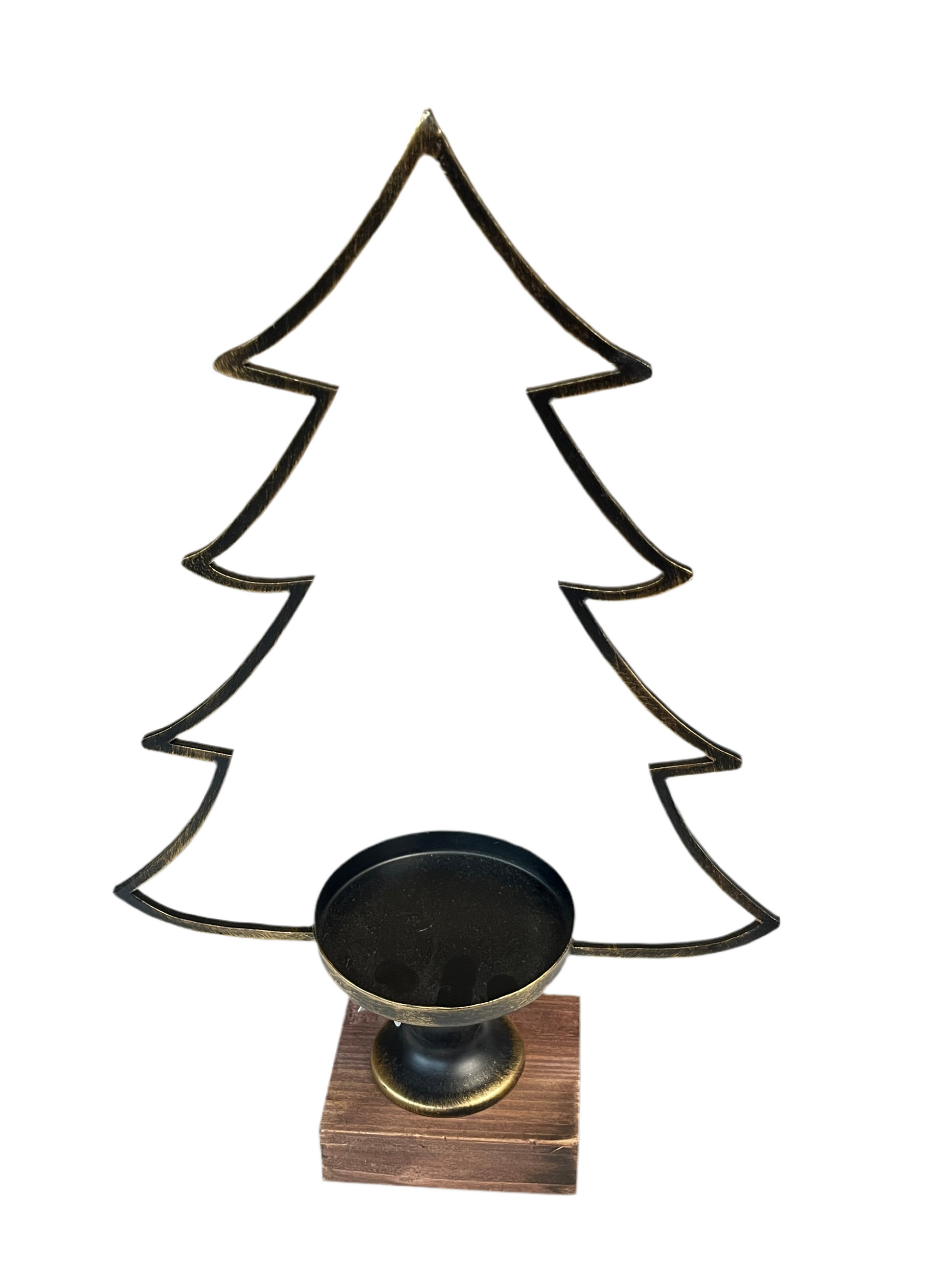 Metal & Wood Tree Candle Holder Decor