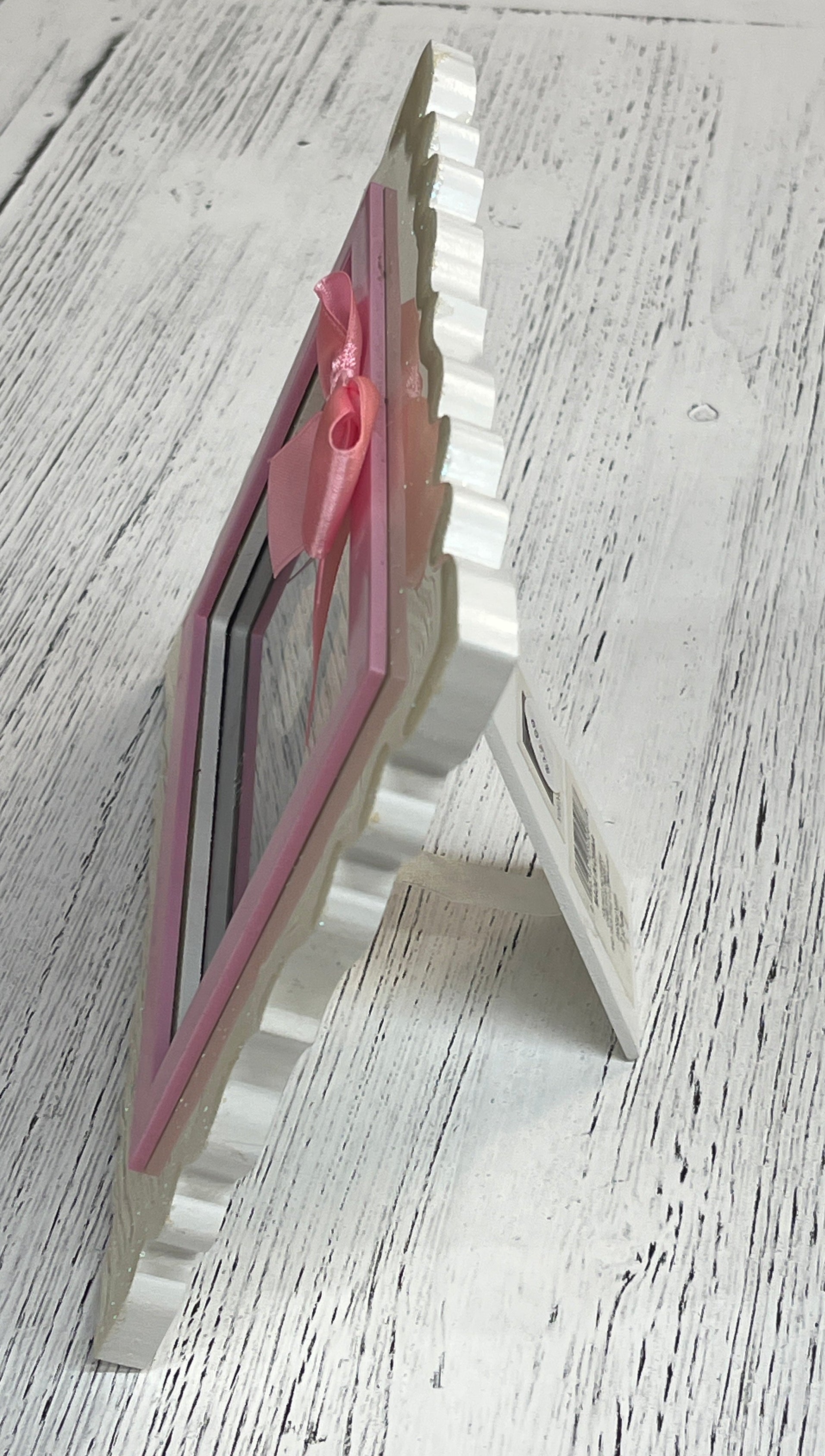 White Wood Glittery Frame With Bow
