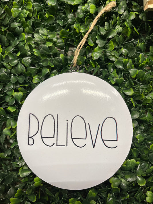 Believe White Metal Ornament