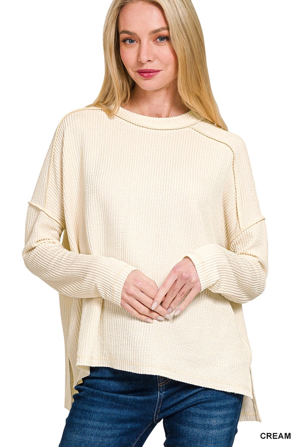 Zenana Raised Rib Boat Neck Long Sleeve Top