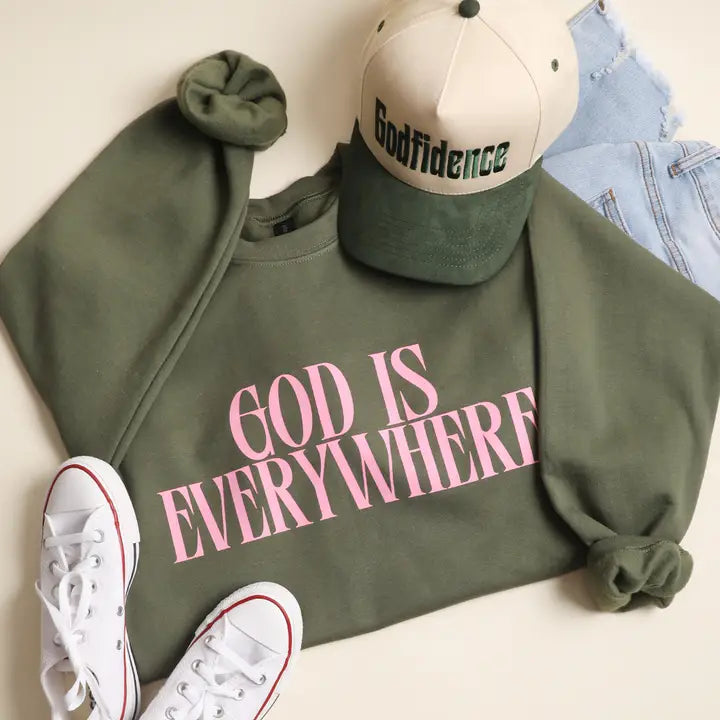 God Is Everywhere Fleece Sweatshirt- Military Green