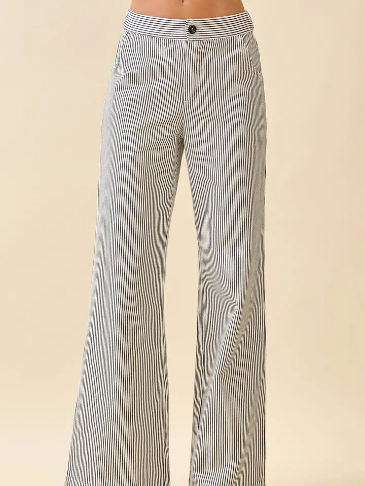 Vertical Pinstriped High Waisted Wide Leg Pants