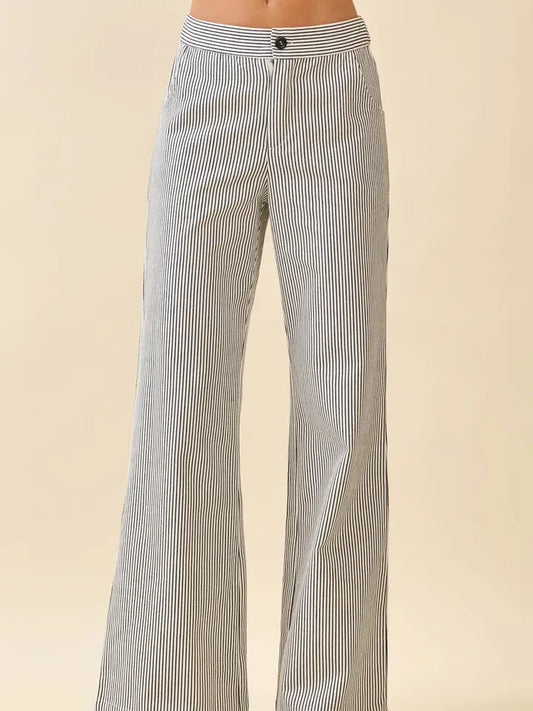 Vertical Pinstriped High Waisted Wide Leg Pants
