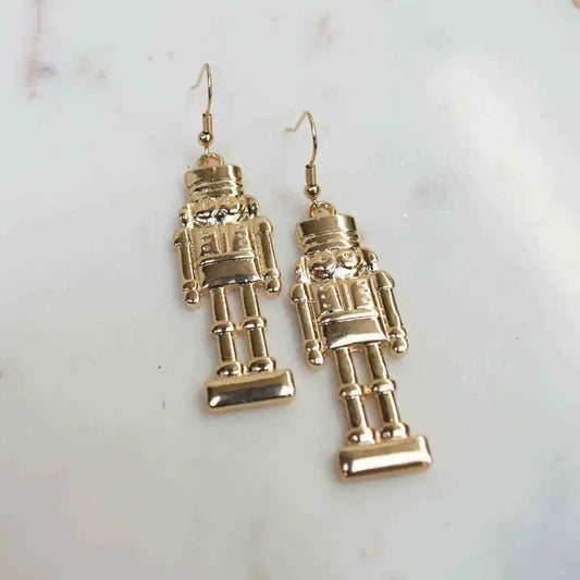 Gold Nutcracker Dangle Earrings