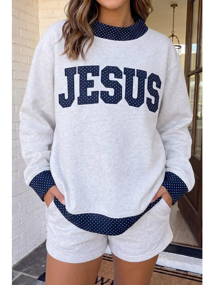 Light Grey Jesus Polka Dot Mock Neck Sweatshirt