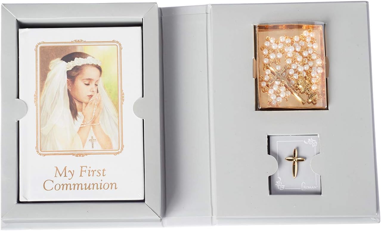 4pc Communion Folder Set with Prayer Book, Rosary and Pin