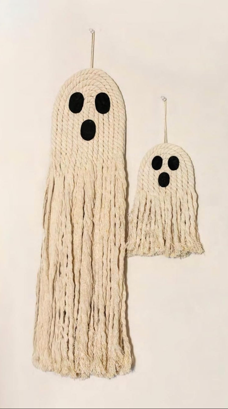Handcrafted Halloween Ghost Macrame Wall Hanging Decor