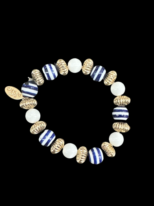 Canvas Style Navy and White Beaded Stretch Bracelet