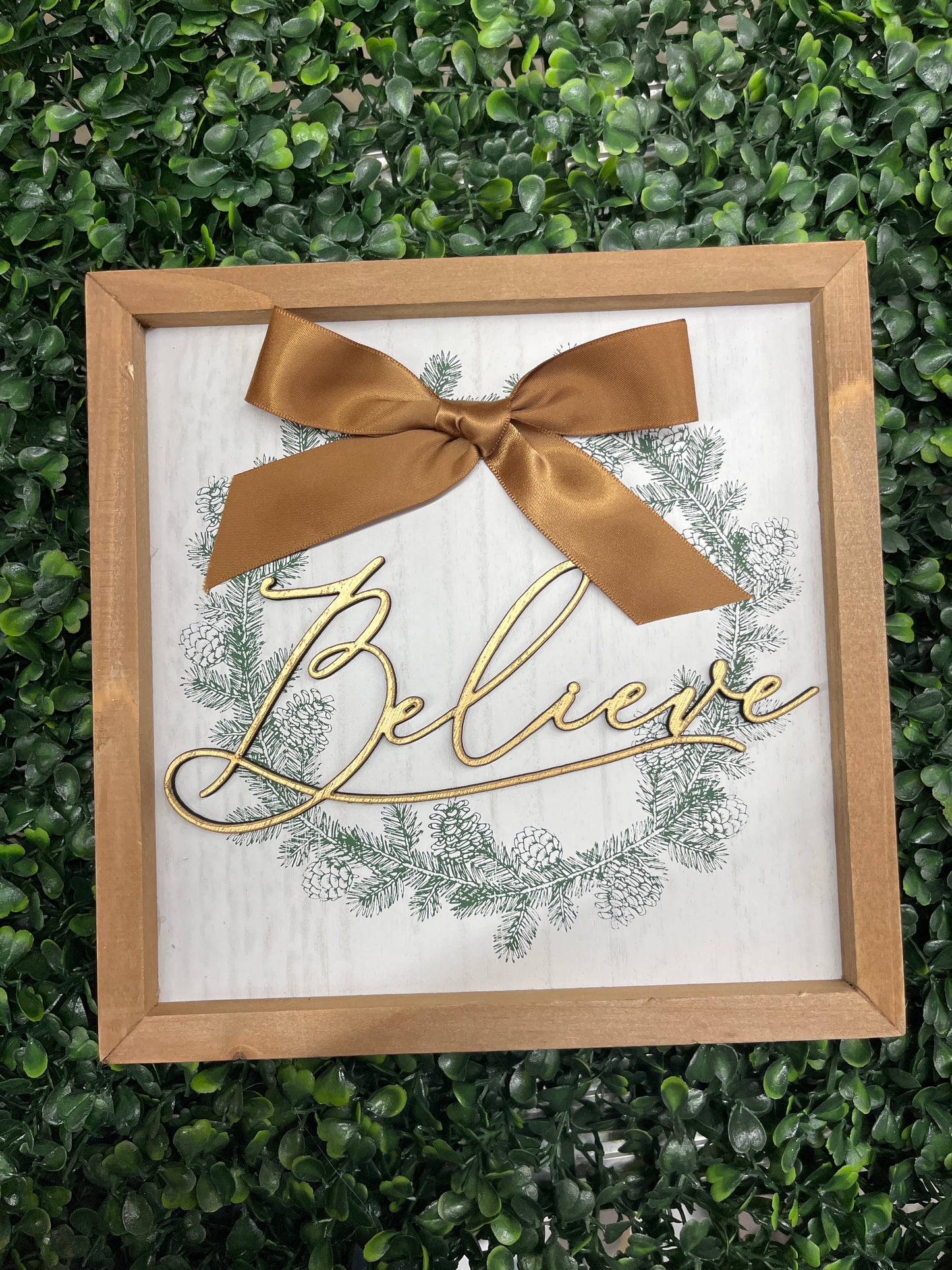 Wood Frame Wintergreen Wreath Sign 3D Lettering