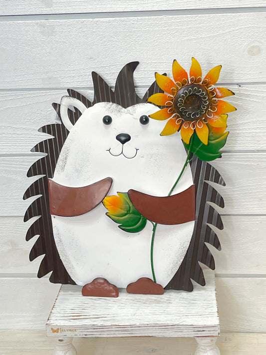 Metal Tabletop Hedgehog With Sunflower