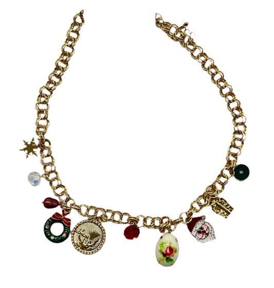 Gold Christmas Necklace With Mixed Charms