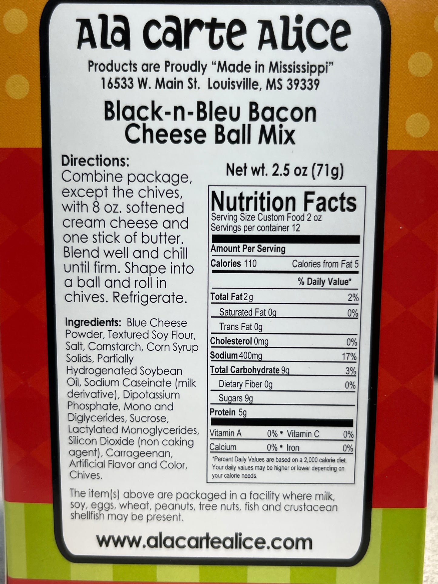 Ala Carte Alice Black-n-Bleu Bacon Cheese Ball Mix