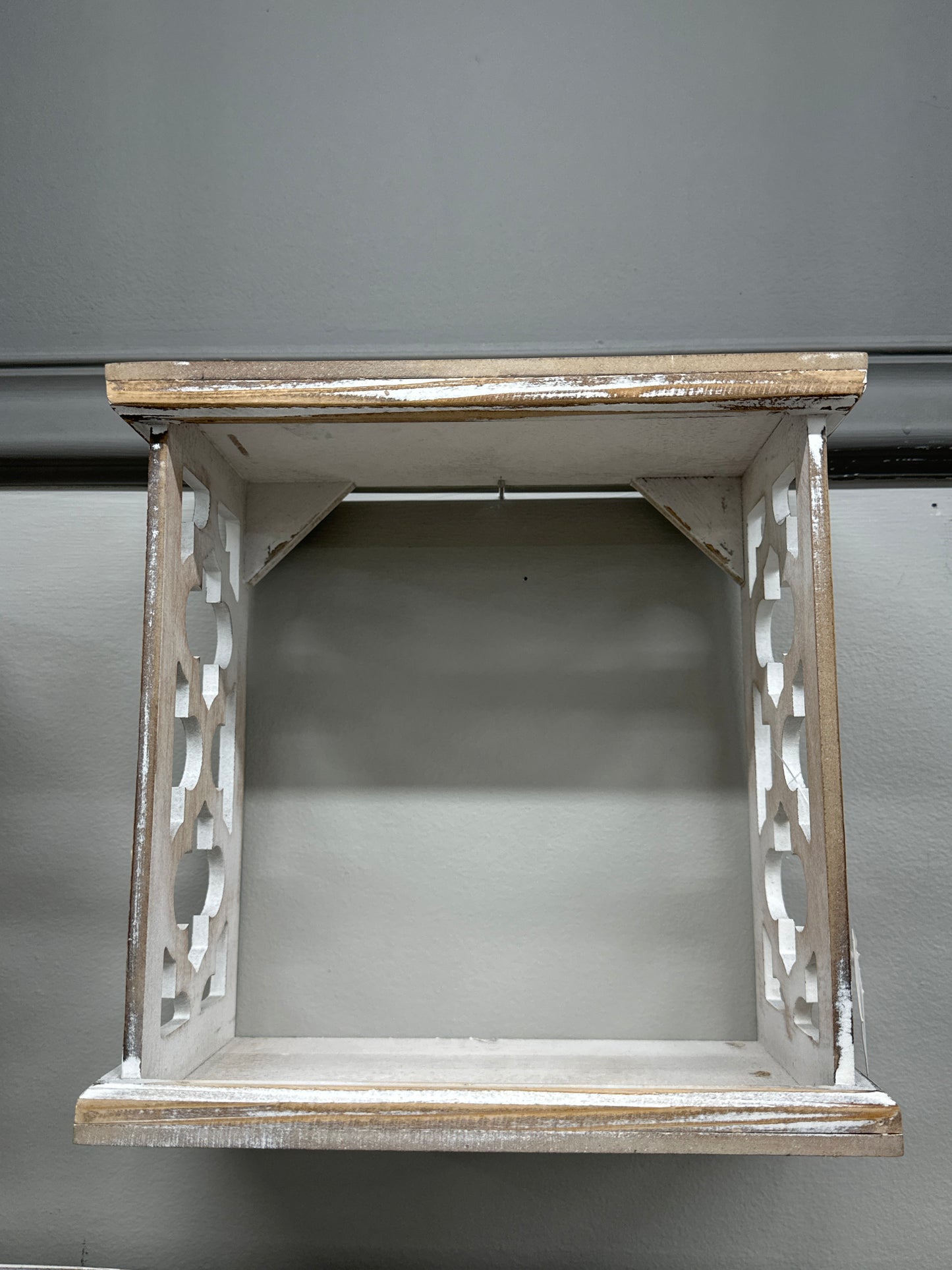 Wooden Brown & White Box Wall Shelf