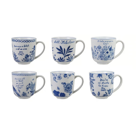 Hazel Mazel Blue & White Stoneware Mug With Funny Saying