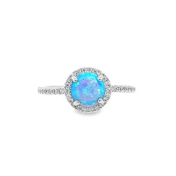 R.S. Covenant Cubic Zirconia Blue Opal Halo Ring Style 6508