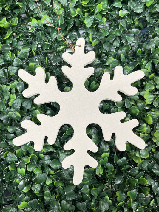 White Wooden Snowflake Ornament With Glitter
