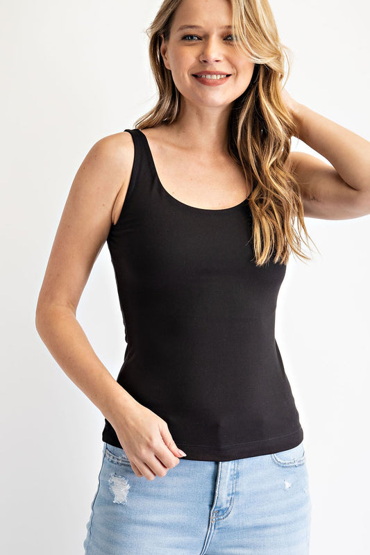 Black Butter Soft Tank Top With Round Neck