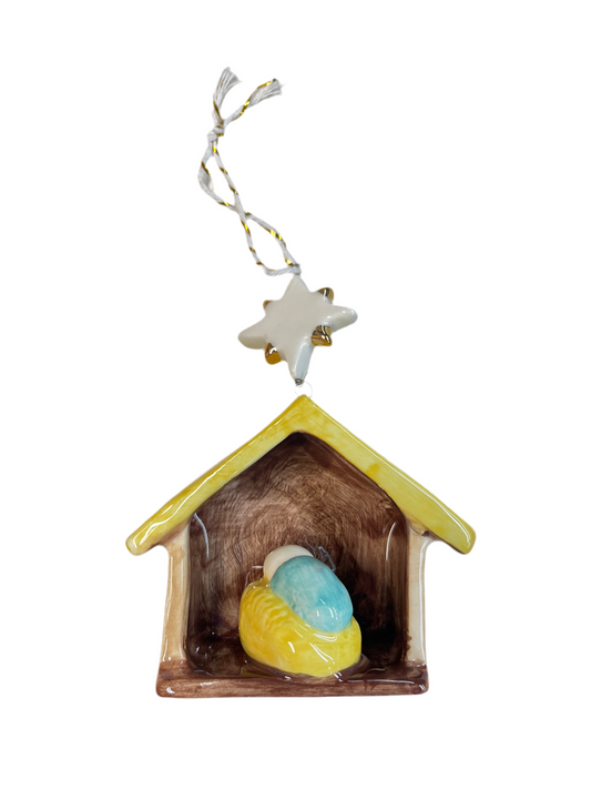 Baby Jesus In Manger Ceramic Ornament