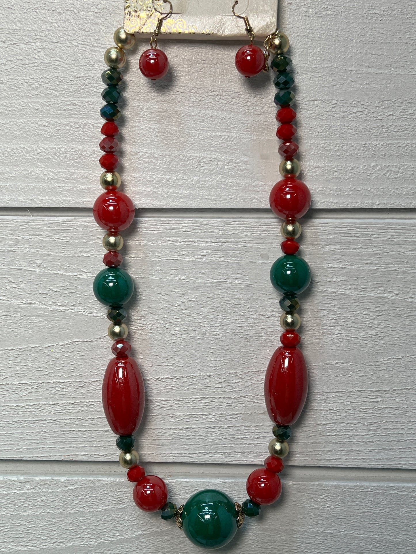 Beaded Christmas Necklace and Earring Set