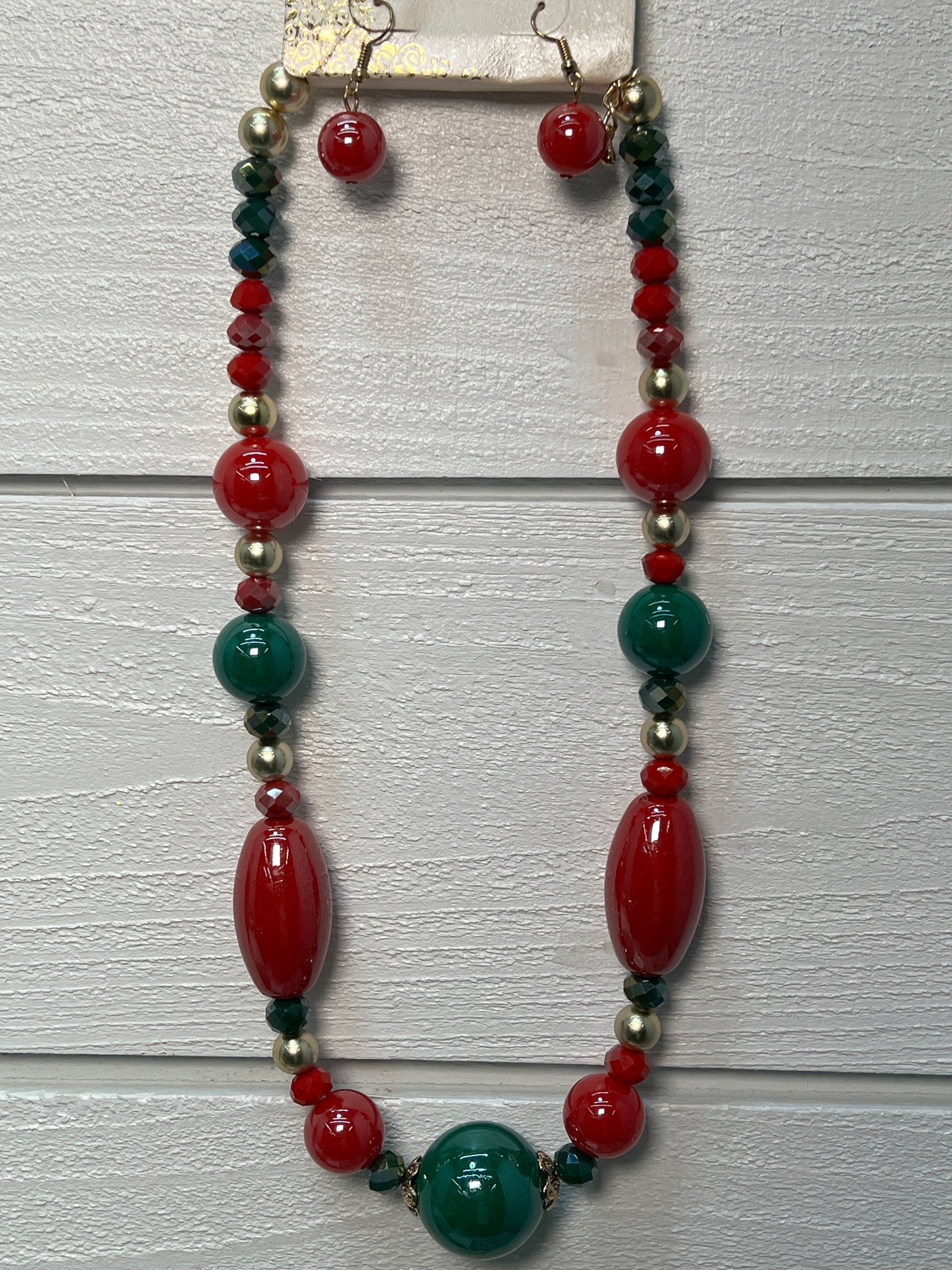 Beaded Christmas Necklace and Earring Set