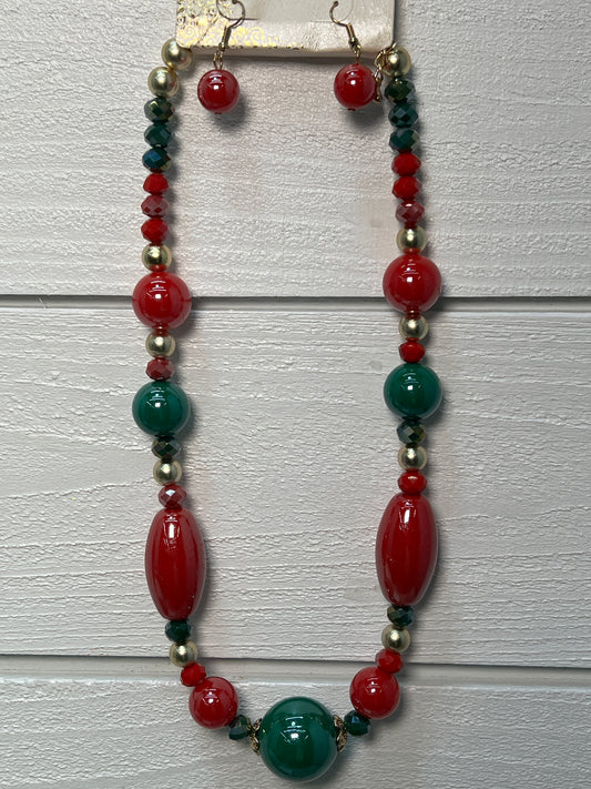 Beaded Christmas Necklace and Earring Set