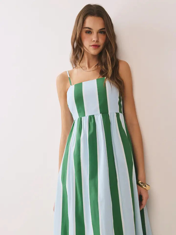 Green & Blue Striped Maxi Dress